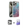 MARSİLYAN™- iPhone 15 Pro Max Kılıf Zirve Modern Prime - Siyah Bilvis 5in1 5D Magic Hayalet Cam Ekran Koruyucu + PVD Metal Kamera Lens - GS