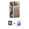 MARSİLYAN™- iPhone 15 Pro Max Kılıf Zirve Modern Prime - Siyah Bilvis 5in1 5D Magic Hayalet Cam Ekran Koruyucu + PVD Metal Kamera Lens - GI