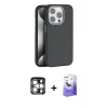 MARSİLYAN™- iPhone 15 Pro Max Kılıf Zirve Modern Prime - Siyah Bilvis 5in1 5D Magic Hayalet Cam Ekran Koruyucu + PVD Metal Kamera Lens - GS
