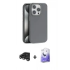 MARSİLYAN™- iPhone 15 Pro Max Kılıf Zirve Modern Prime - Siyah Bilvis 5in1 5D Magic Hayalet Cam Ekran Koruyucu + Titanyum Gri Raze Metal Kamera Lens