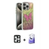 MARSİLYAN™- iPhone 15 Pro Max Kılıf Zirve Modern Prime - Siyah Bilvis 5in1 5D Magic Hayalet Cam Ekran Koruyucu + PVD Metal Kamera Lens - LT