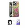 MARSİLYAN™- iPhone 15 Pro Max Kılıf Zirve Modern Prime - Siyah Bilvis 5in1 5D Magic Hayalet Cam Ekran Koruyucu + PVD Metal Kamera Lens - TU