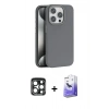 MARSİLYAN™- iPhone 15 Pro Max Kılıf Zirve Modern Prime - Siyah Bilvis 5in1 5D Magic Hayalet Cam Ekran Koruyucu + PVD Metal Kamera Lens - LT