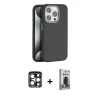 MARSİLYAN™- iPhone 15 Pro Max Kılıf Zirve Modern Prime - Siyah Bilvis Hayalet Cam Ekran Koruyucu + PVD Metal Kamera Lens - LT