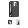 MARSİLYAN™- iPhone 15 Pro Max Kılıf Zirve Modern Prime - Siyah Bilvis Hayalet Cam Ekran Koruyucu + PVD Metal Kamera Lens - GI