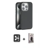 MARSİLYAN™- iPhone 15 Pro Max Kılıf Zirve Modern Prime - Siyah Bilvis Hayalet Cam Ekran Koruyucu + PVD Metal Kamera Lens - SH