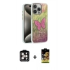 MARSİLYAN™- iPhone 15 Pro Max Kılıf Zirve Modern Prime - Siyah Buffer Cam Ekran Koruyucu + Turuncu PVD Metal Kamera Lens