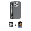 MARSİLYAN™- iPhone 15 Pro Max Kılıf Zirve Modern Prime - Siyah Buffer Hayalet Cam Ekran Koruyucu + PVD Metal Kamera Lens - GS