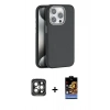 MARSİLYAN™- iPhone 15 Pro Max Kılıf Zirve Modern Prime - Siyah Buffer Hayalet Cam Ekran Koruyucu + PVD Metal Kamera Lens - GI