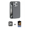 MARSİLYAN™- iPhone 15 Pro Max Kılıf Zirve Modern Prime - Siyah Buffer Hayalet Cam Ekran Koruyucu + PVD Metal Kamera Lens - GI