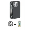 MARSİLYAN™- iPhone 15 Pro Max Kılıf Zirve Modern Prime - Siyah Polymer Nano Ekran Koruyucu + PVD Metal Kamera Lens - GS