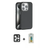 MARSİLYAN™- iPhone 15 Pro Max Kılıf Zirve Modern Prime - Siyah Polymer Nano Ekran Koruyucu + PVD Metal Kamera Lens - LT