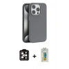 MARSİLYAN™- iPhone 15 Pro Max Kılıf Zirve Modern Prime - Siyah Polymer Nano Ekran Koruyucu + Turuncu PVD Metal Kamera Lens