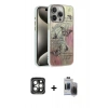 MARSİLYAN™- iPhone 15 Pro Max Kılıf Zirve Modern Prime - Siyah Vanessa Magic Hayalet Cam + PVD Metal Kamera Lens - GI
