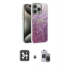 MARSİLYAN™- iPhone 15 Pro Max Kılıf Zirve Modern Prime - Siyah Vanessa Magic Hayalet Cam + PVD Metal Kamera Lens - GI