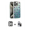 MARSİLYAN™- iPhone 15 Pro Max Kılıf Zirve Modern Prime - Siyah Vanessa Magic Hayalet Cam + PVD Metal Kamera Lens - GS