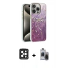 MARSİLYAN™- iPhone 15 Pro Max Kılıf Zirve Modern Prime - Siyah Vanessa Magic Hayalet Cam + PVD Metal Kamera Lens - SH