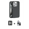 MARSİLYAN™- iPhone 15 Pro Max Kılıf Zirve Modern Prime - Siyah Vanessa Magic Hayalet Cam + PVD Metal Kamera Lens - SH