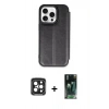 MARSİLYAN™- iPhone 15 Pro Max Kılıf Zirve Yansıma Serisi - Siyah 360 Mat Full Body Arka Koruyucu + PVD Metal Kamera Lens - SH