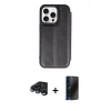 MARSİLYAN™- iPhone 15 Pro Max Kılıf Zirve Yansıma Serisi - Siyah 3D Antistatik Hayalet Cam Ekran Koruyucu + Raze Metal Kamera Lens - LT