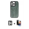 MARSİLYAN™- iPhone 15 Pro Max Kılıf Zirve Yansıma Serisi - Siyah 3D Antistatik Mat Seramik Nano Ekran Koruyucu + PVD Metal Kamera Lens - GS