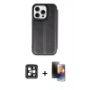 MARSİLYAN™- iPhone 15 Pro Max Kılıf Zirve Yansıma Serisi - Siyah 3D Antistatik Mat Seramik Nano Ekran Koruyucu + Siyah PVD Metal Kamera Lens