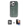 MARSİLYAN™- iPhone 15 Pro Max Kılıf Zirve Yansıma Serisi - Siyah 3D Antistatik Mat Seramik Nano Ekran Koruyucu + Siyah PVD Metal Kamera Lens