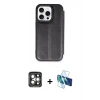 MARSİLYAN™- iPhone 15 Pro Max Kılıf Zirve Yansıma Serisi - Siyah 3D Antistatik Seramik Nano Ekran Koruyucu + PVD Metal Kamera Lens - GI