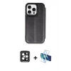 MARSİLYAN™- iPhone 15 Pro Max Kılıf Zirve Yansıma Serisi - Siyah 3D Antistatik Seramik Nano Ekran Koruyucu + PVD Metal Kamera Lens - SH