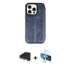 MARSİLYAN™- iPhone 15 Pro Max Kılıf Zirve Yansıma Serisi - Siyah 3D Antistatik Seramik Nano Ekran Koruyucu + Lacivert Raze Metal Kamera Lens