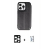 MARSİLYAN™- iPhone 15 Pro Max Kılıf Zirve Yansıma Serisi - Siyah Bilvis 0.18mm Plus Cam Ekran Koruyucu + PVD Metal Kamera Lens - LT