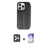 MARSİLYAN™- iPhone 15 Pro Max Kılıf Zirve Yansıma Serisi - Siyah Bilvis 5in1 3D Magic Cam Ekran Koruyucu + PVD Metal Kamera Lens - SH