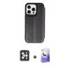 MARSİLYAN™- iPhone 15 Pro Max Kılıf Zirve Yansıma Serisi - Siyah Bilvis 5in1 5D Magic Hayalet Cam Ekran Koruyucu + PVD Metal Kamera Lens - GI