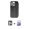 MARSİLYAN™- iPhone 15 Pro Max Kılıf Zirve Yansıma Serisi - Siyah Bilvis 5in1 5D Magic Hayalet Cam Ekran Koruyucu + PVD Metal Kamera Lens - GS