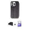 MARSİLYAN™- iPhone 15 Pro Max Kılıf Zirve Yansıma Serisi - Siyah Bilvis 5in1 5D Magic Hayalet Cam Ekran Koruyucu + Raze Metal Kamera Lens - LT