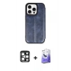 MARSİLYAN™- iPhone 15 Pro Max Kılıf Zirve Yansıma Serisi - Siyah Bilvis 5in1 5D Magic Hayalet Cam Ekran Koruyucu + PVD Metal Kamera Lens - LT