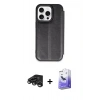 MARSİLYAN™- iPhone 15 Pro Max Kılıf Zirve Yansıma Serisi - Siyah Bilvis 5in1 5D Magic Hayalet Cam Ekran Koruyucu + Titanyum Gri Raze Metal Kamera Lens