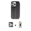 MARSİLYAN™- iPhone 15 Pro Max Kılıf Zirve Yansıma Serisi - Siyah Bilvis Hayalet Cam Ekran Koruyucu + PVD Metal Kamera Lens - GS