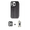 MARSİLYAN™- iPhone 15 Pro Max Kılıf Zirve Yansıma Serisi - Siyah Bilvis Hayalet Cam Ekran Koruyucu + PVD Metal Kamera Lens - LT