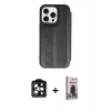 MARSİLYAN™- iPhone 15 Pro Max Kılıf Zirve Yansıma Serisi - Siyah Bilvis Hayalet Cam Ekran Koruyucu + PVD Metal Kamera Lens - TU