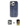 MARSİLYAN™- iPhone 15 Pro Max Kılıf Zirve Yansıma Serisi - Siyah Buffer Cam Ekran Koruyucu + PVD Metal Kamera Lens - LT