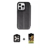 MARSİLYAN™- iPhone 15 Pro Max Kılıf Zirve Yansıma Serisi - Siyah Buffer Cam Ekran Koruyucu + PVD Metal Kamera Lens - TU