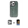 MARSİLYAN™- iPhone 15 Pro Max Kılıf Zirve Yansıma Serisi - Siyah Buffer Hayalet Cam Ekran Koruyucu + PVD Metal Kamera Lens - GS