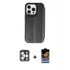 MARSİLYAN™- iPhone 15 Pro Max Kılıf Zirve Yansıma Serisi - Siyah Buffer Hayalet Cam Ekran Koruyucu + PVD Metal Kamera Lens - GS