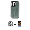 MARSİLYAN™- iPhone 15 Pro Max Kılıf Zirve Yansıma Serisi - Siyah Buffer Hayalet Cam Ekran Koruyucu + PVD Metal Kamera Lens - LT