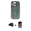 MARSİLYAN™- iPhone 15 Pro Max Kılıf Zirve Yansıma Serisi - Siyah Buffer Hayalet Cam Ekran Koruyucu + Siyah Raze Metal Kamera Lens
