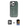 MARSİLYAN™- iPhone 15 Pro Max Kılıf Zirve Yansıma Serisi - Siyah Buffer Hayalet Cam Ekran Koruyucu + PVD Metal Kamera Lens - SH