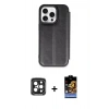MARSİLYAN™- iPhone 15 Pro Max Kılıf Zirve Yansıma Serisi - Siyah Buffer Hayalet Cam Ekran Koruyucu + PVD Metal Kamera Lens - SH