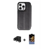 MARSİLYAN™- iPhone 15 Pro Max Kılıf Zirve Yansıma Serisi - Siyah Buffer Hayalet Cam Ekran Koruyucu + Siyah Raze Metal Kamera Lens