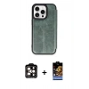 MARSİLYAN™- iPhone 15 Pro Max Kılıf Zirve Yansıma Serisi - Siyah Buffer Hayalet Cam Ekran Koruyucu + PVD Metal Kamera Lens - TU
